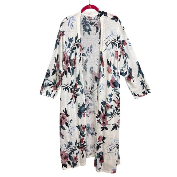 J. Jill Women's Plus Size Duster Cardigan Lightweight Linen Blend Floral 2X NWOT - Picture 1 of 9